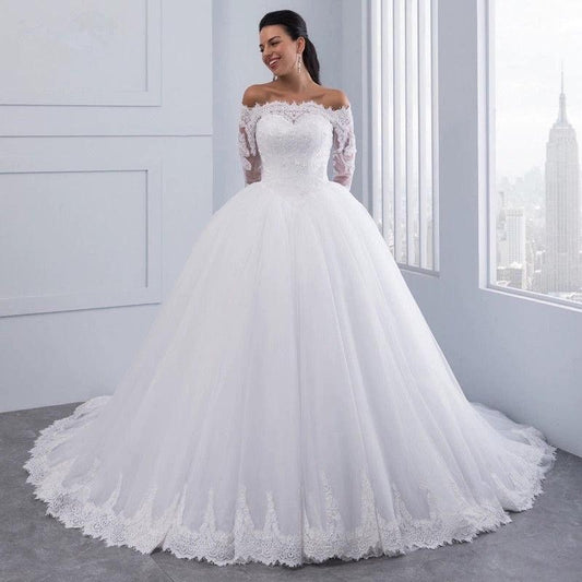 Stunning Princess Bridal Lace Large Tail Wedding Dress