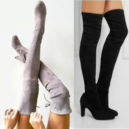 Ladies Black Knee High High Heel Long Boots