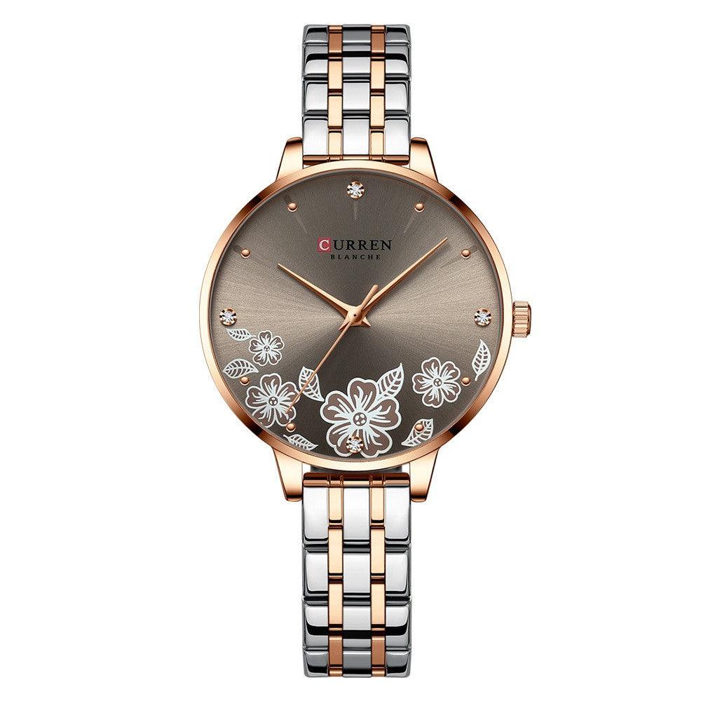 Quartz Watch Elegant Steel Belt Flower - Ladies