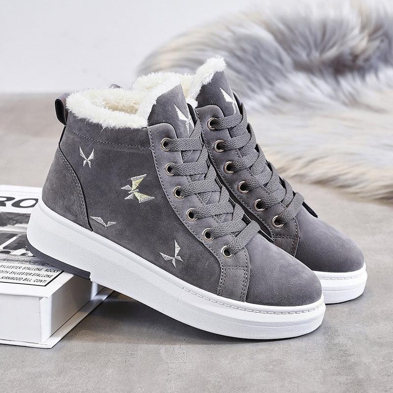 Ladies Cute Velvet Lace Up Flat Boots