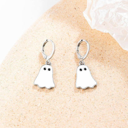 Women Gold Ghost Huggee Hoop Earrings Halloween Jewelry Cute BOO Halloween Ghost