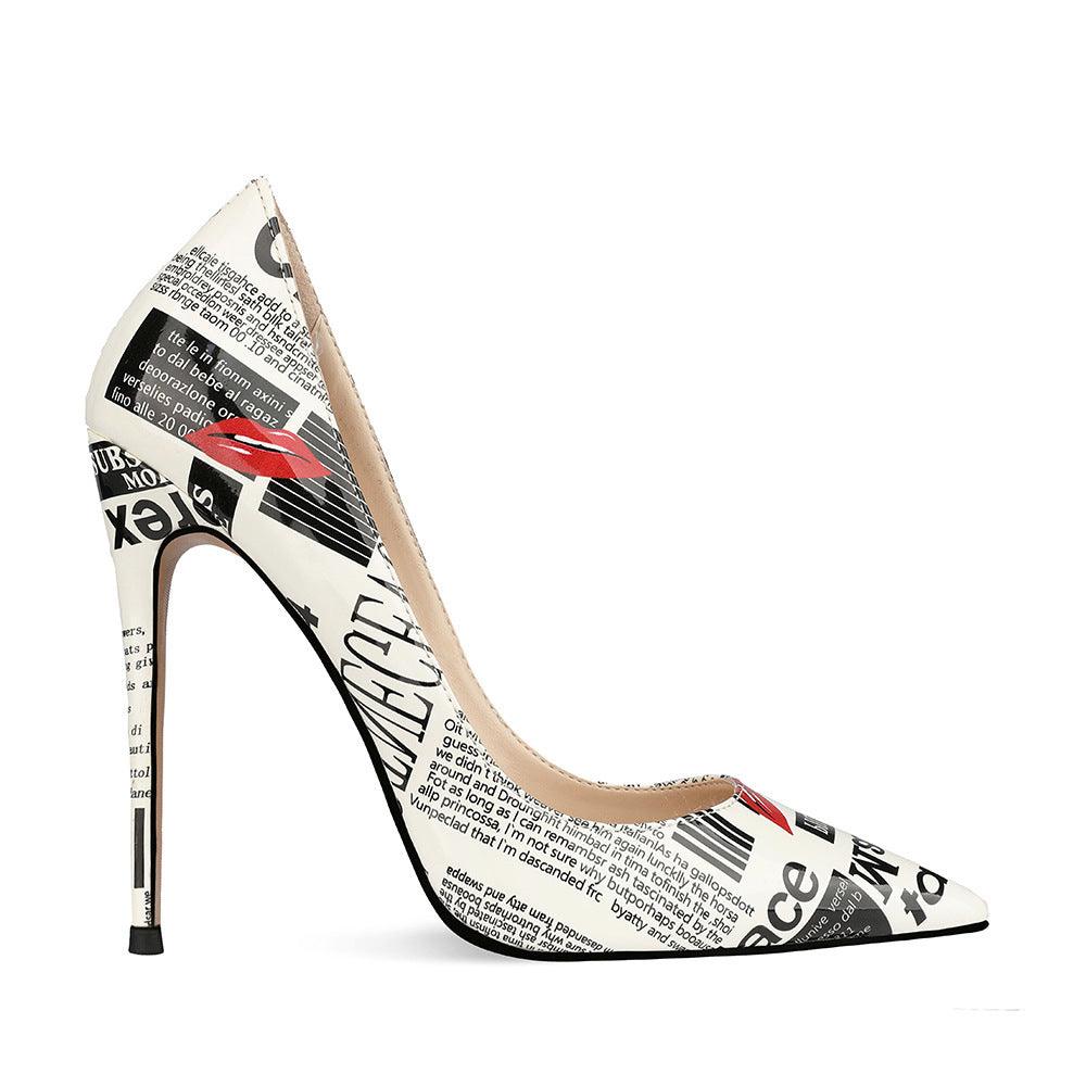 Ladies Unique 12cm Graffiti Pointed Toe Stiletto Heels