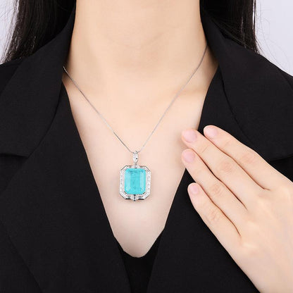 Adorable Stunning Sapphire Diamond Square Pendant Necklace