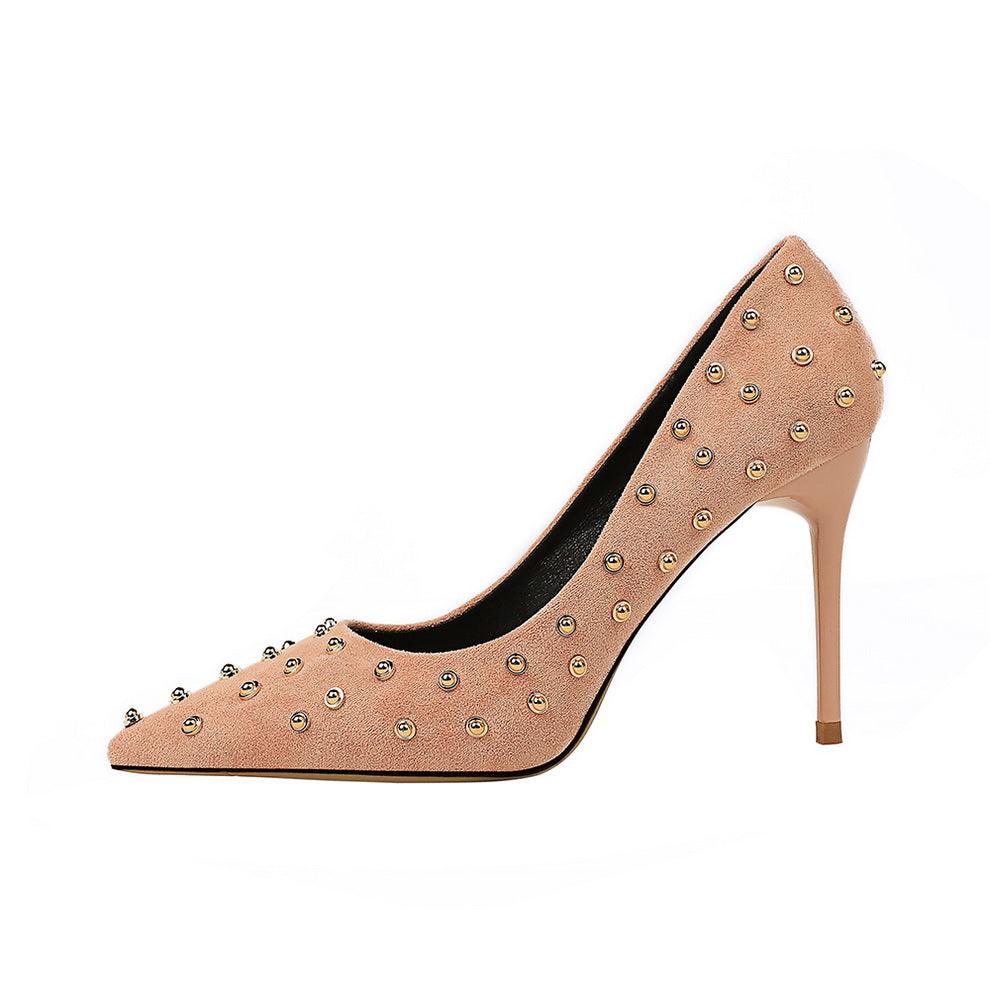 Ladies Unique Rivet High Stiletto Pointed Suede Shoes