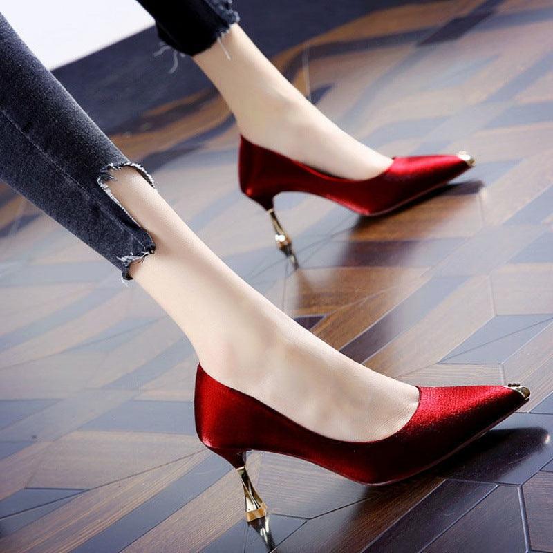 Ladies Elegant Pointed Satin High Heels Stiletto All-match Shoes