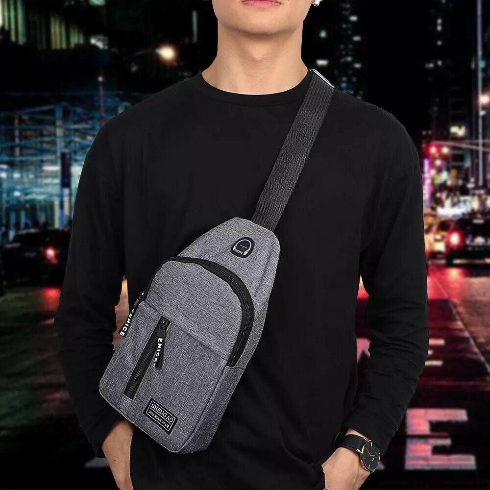 Mens Sling Bag Cross Body Handbag Chest Bag Shoulder Pack Sports Travel Backpack Grey