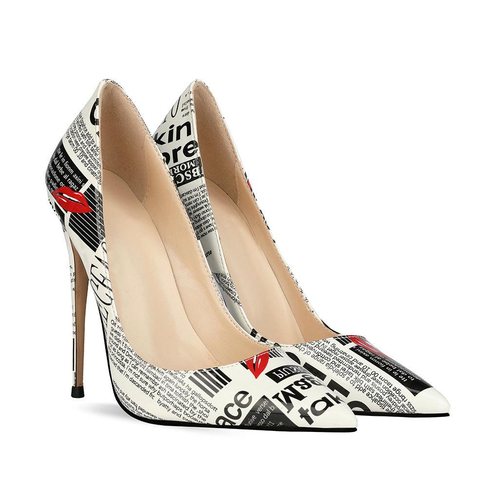 Ladies Unique 12cm Graffiti Pointed Toe Stiletto Heels