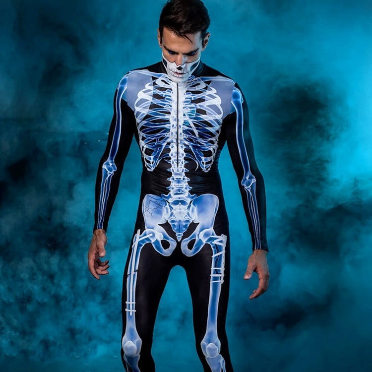 Halloween Adults See-through Skeleton 3D Printed One-piece-Long Sleeve Tights