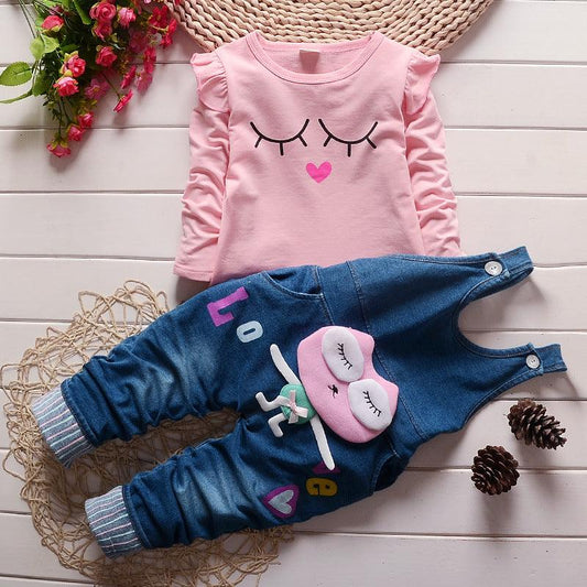 Girls Cotton Demin Dungarees & Top 2Pc Suit 1-3Yrs