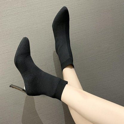 Ladies Pointed Toe Sock Boot Shoes