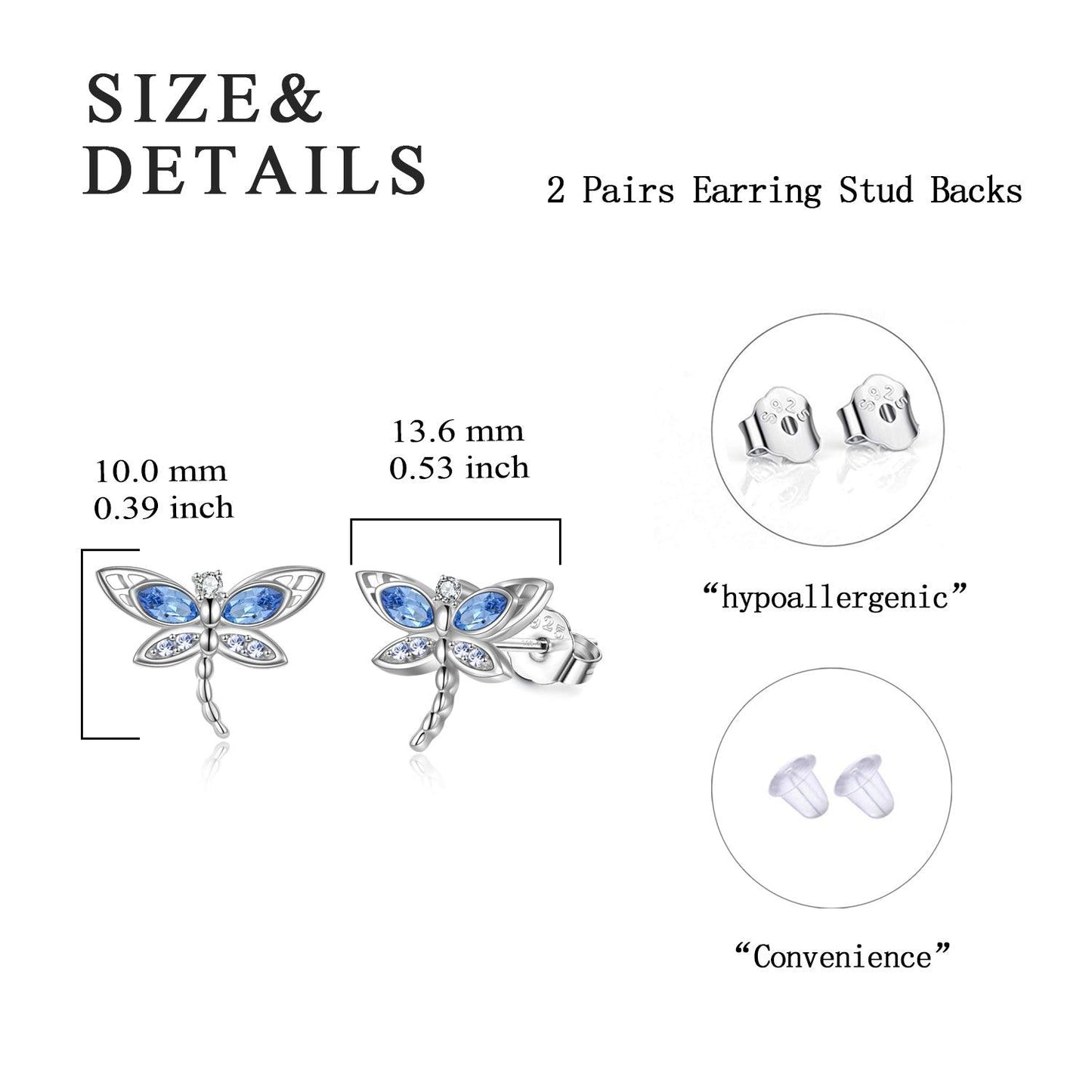 Dragonfly Stud Earrings Sterling Silver Crystal