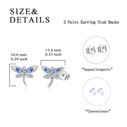 Dragonfly Stud Earrings Sterling Silver Crystal