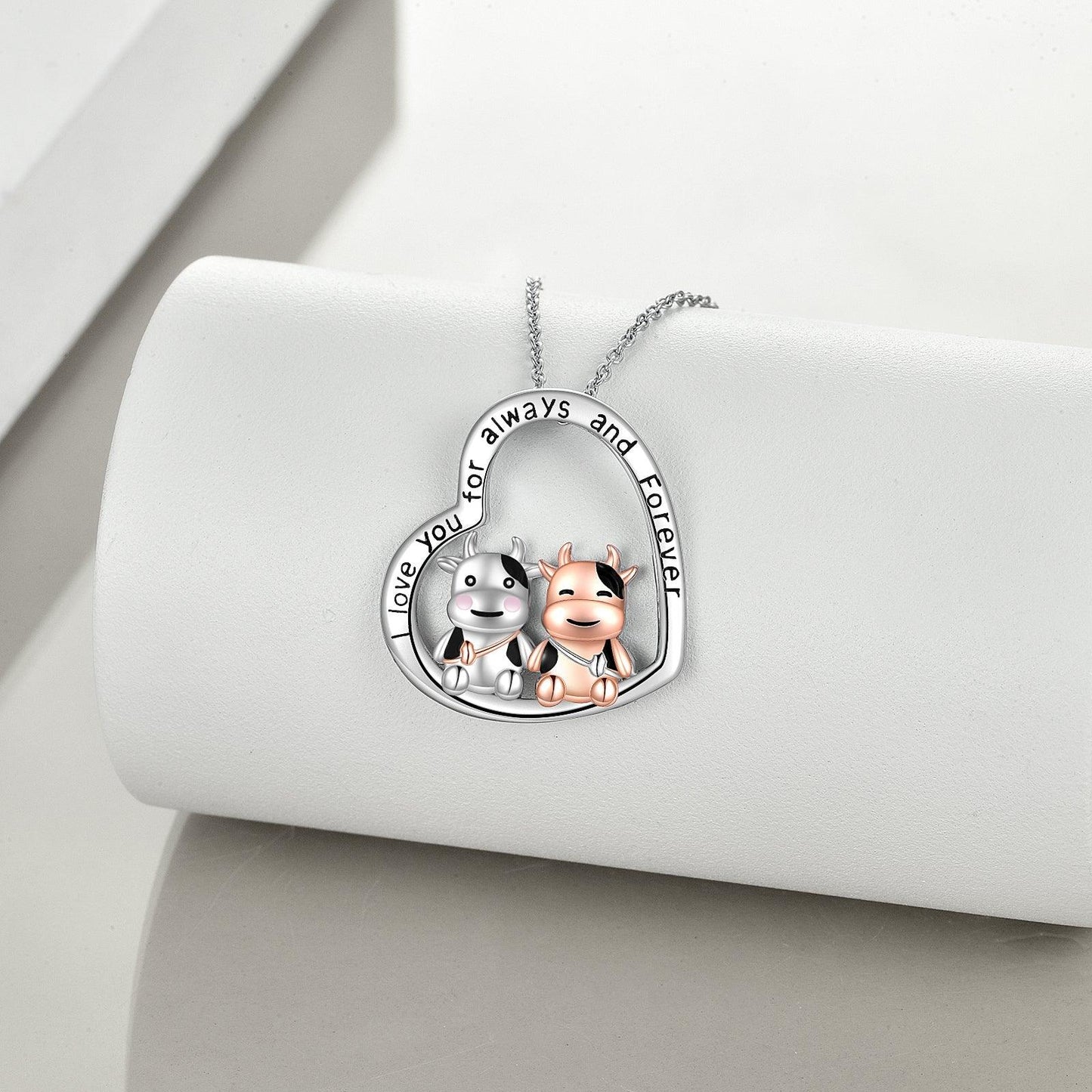 Necklace Cow 925 Sterling Silver I Love You Always and Forever