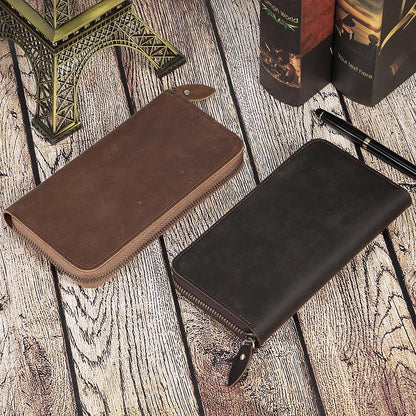 Wallets Genuine Leather Long Style Wallets With Zip - Mens