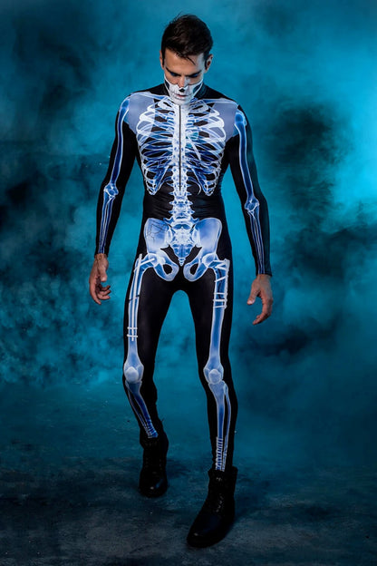 Halloween Adults See-through Skeleton 3D Printed One-piece-Long Sleeve Tights