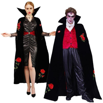 Couples' Halloween Costume with Rose Embroidery for Vampire Stage Performances