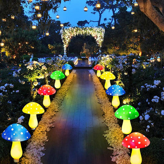 Solar-Powered Plastic Mushroom Night Light for Outdoor Spaces such as Courtyards, Gardens, Balconies, and Lawns - Waterproof Landscape Ornament with Colourful Illumination