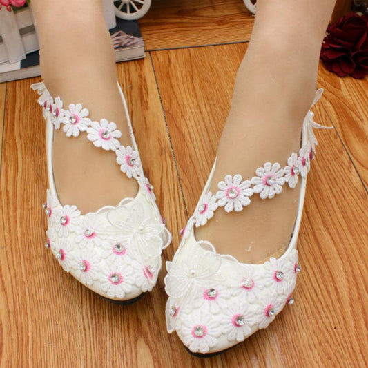 Bridal Shoes Flat - Cute Daisy Chain Flower Strap Flower Detailed