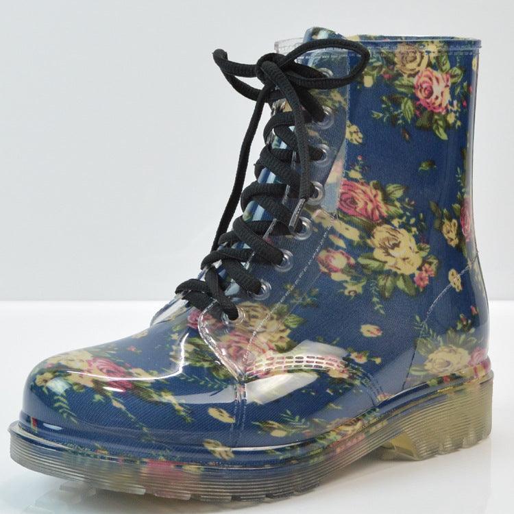 Ladies Summer Transparent Floral Rain Martin Boots