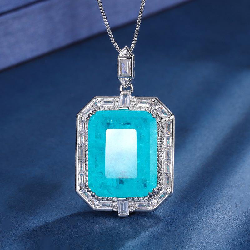 Adorable Stunning Sapphire Diamond Square Pendant Necklace