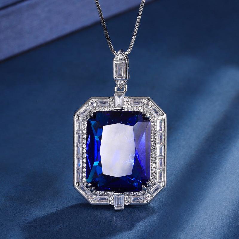 Adorable Stunning Sapphire Diamond Square Pendant Necklace