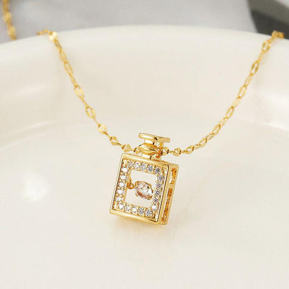 Simple Full Diamond Perfume Bottle Clavicle Chain Necklace