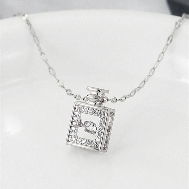 Simple Full Diamond Perfume Bottle Clavicle Chain Necklace