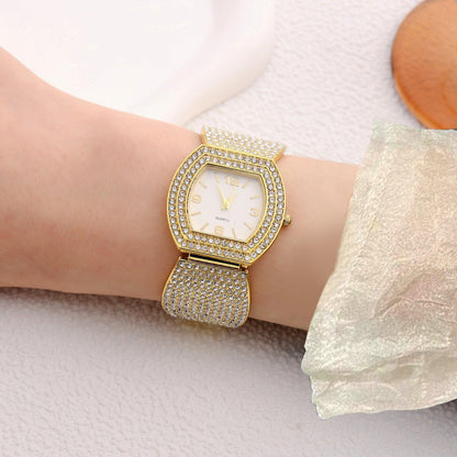 Quartz Watch Full Diamond Glamourous Steel Belt - Ladies