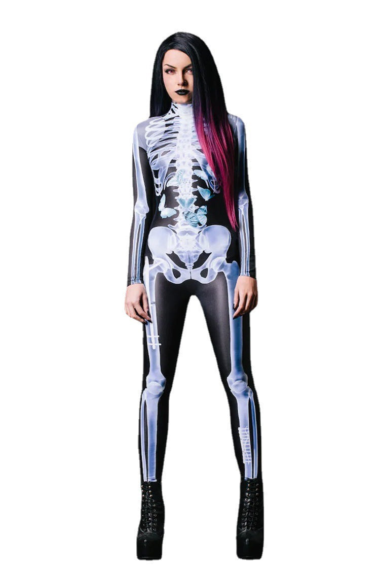 Halloween Adults See-through Skeleton 3D Printed One-piece-Long Sleeve Tights