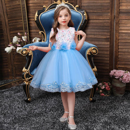 Girls Princess Mesh Pleated Simple Dress