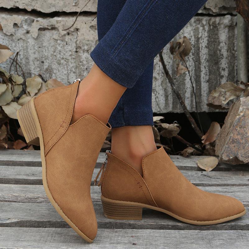 Ladies Chunky Heel Boots For V-Cut Out