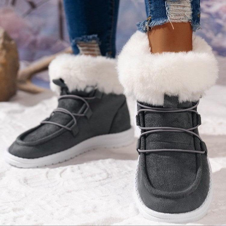 Ladies Fleece Furry Casual Flat Plush Warm Ankle Boots