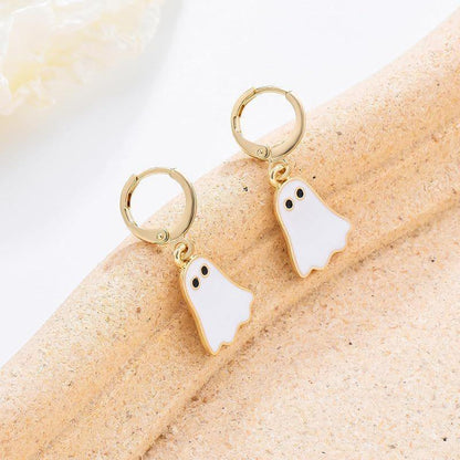 Women Gold Ghost Huggee Hoop Earrings Halloween Jewelry Cute BOO Halloween Ghost