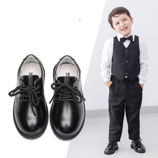 Boys Casual Pure Black Lace Up Cambridge Leather Shoes