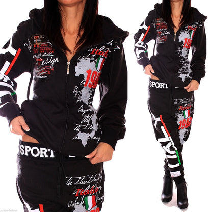 Ladies Hooded Letter Print Sports Track-Suits