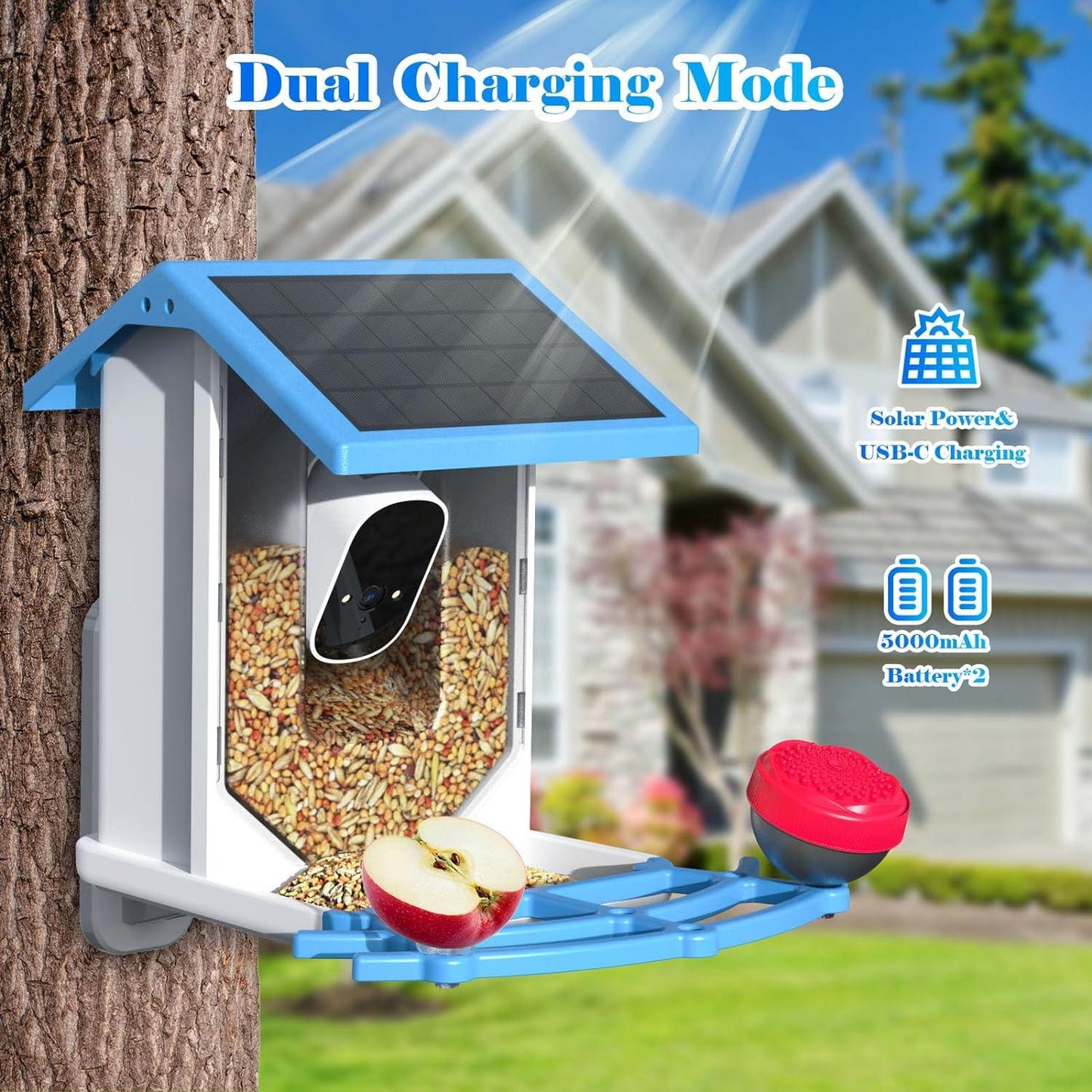 Smart Bird Feeder With Camera,Solar-Powered WiFi 4MP Live Camera,AI Identify,Auto Capture & Motion Detection