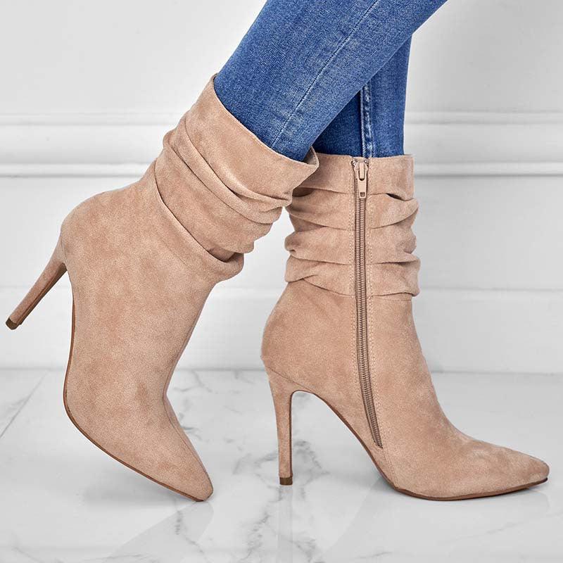 Ladies Pointed Toe Stiletto Heel Ankle Boots Side Zipper