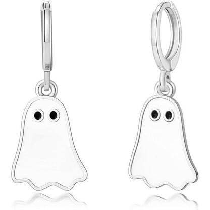 Women Gold Ghost Huggee Hoop Earrings Halloween Jewelry Cute BOO Halloween Ghost