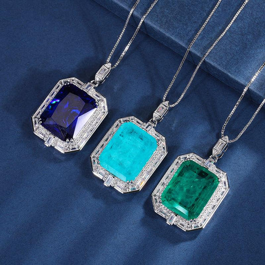 Adorable Stunning Sapphire Diamond Square Pendant Necklace