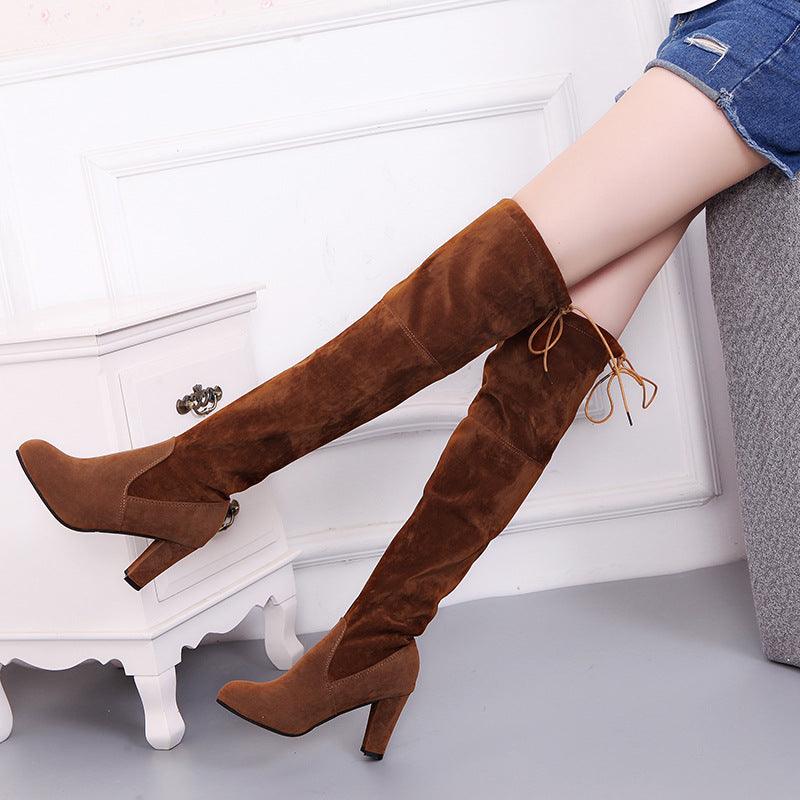 Ladies Black Knee High High Heel Long Boots