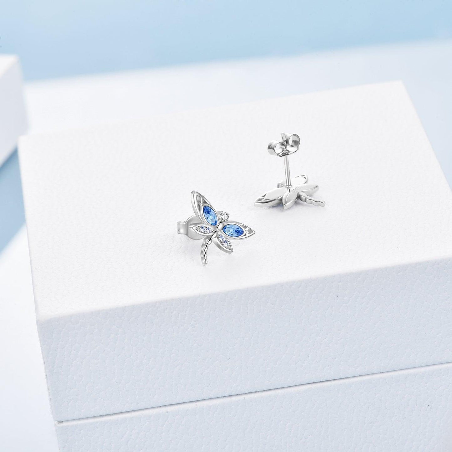 Dragonfly Stud Earrings Sterling Silver Crystal