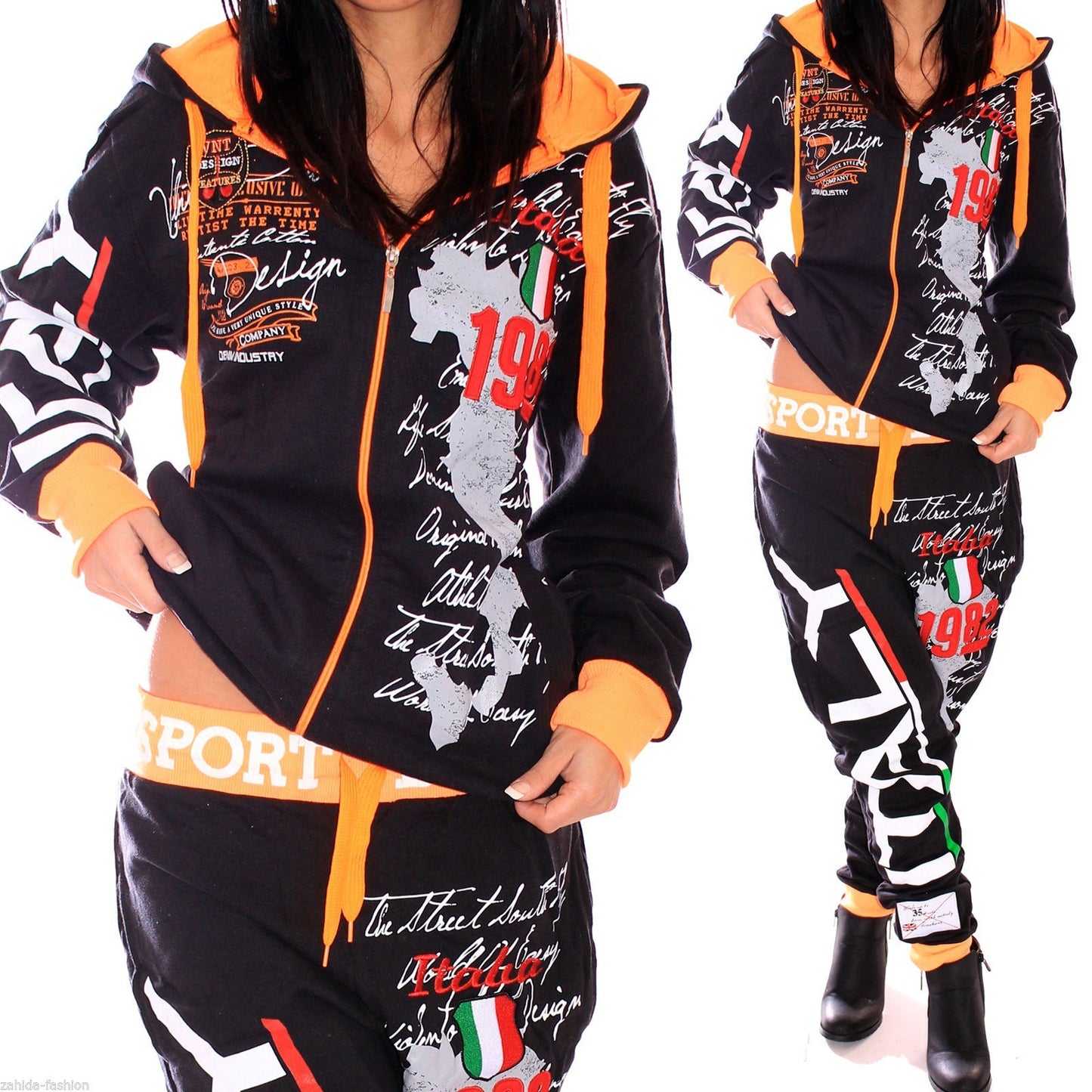 Ladies Hooded Letter Print Sports Track-Suits