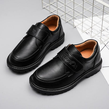 Boys Black Leather Shoes- Velcro