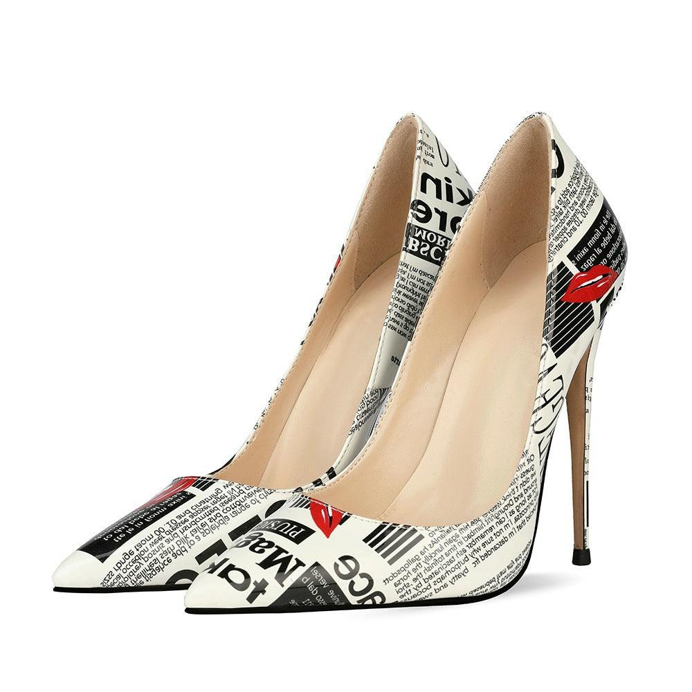 Ladies Unique 12cm Graffiti Pointed Toe Stiletto Heels