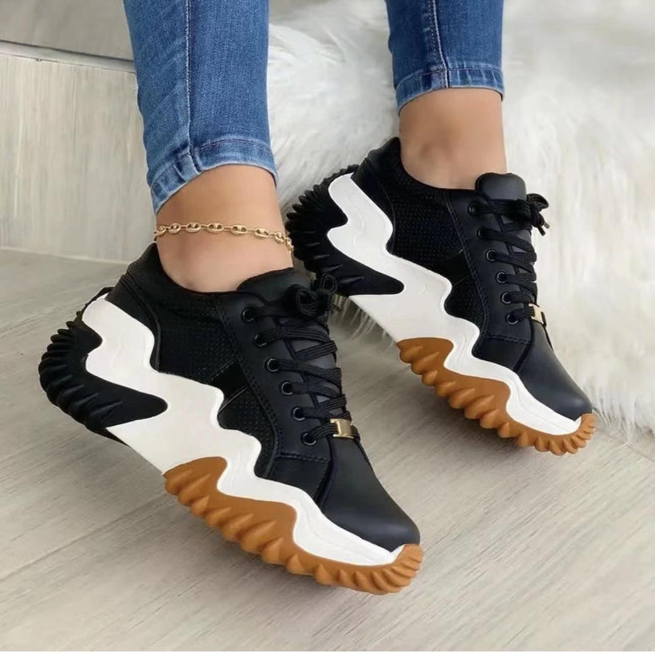 Women's Trendy Zig Zag Sole Lace-up Sports Trainers