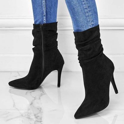 Ladies Pointed Toe Stiletto Heel Ankle Boots Side Zipper