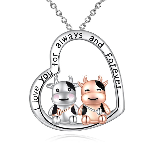 Necklace Cow 925 Sterling Silver I Love You Always and Forever