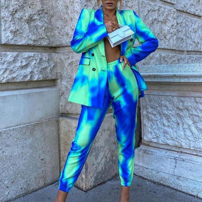 Ladies Stylish Printed Jacket Pencil Trouser Suit