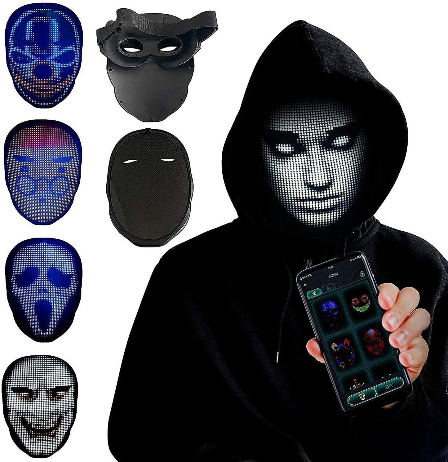 Halloween Face Masks Full Colour LED Luminous Changing Mask- Silicone - Party Bar Props