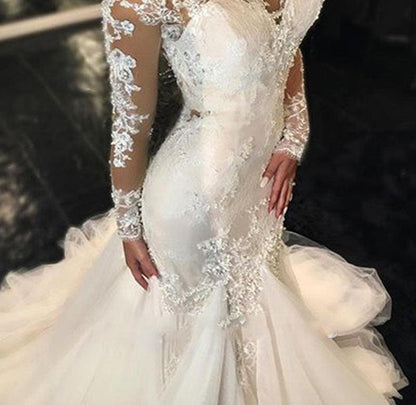 Beautiful Fitted Tulle Lace V- Neck Style Lace Tattoo Wedding Dress